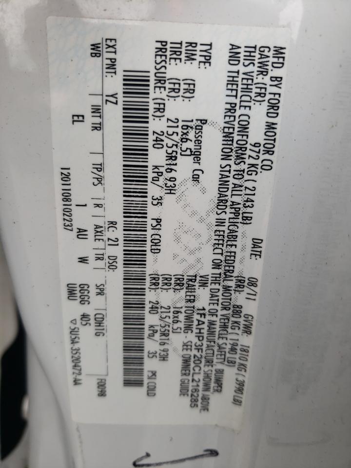 Photo 10 from auction – 2012 FORD FOCUS SE with VIN 1FAHP3F20CL216285