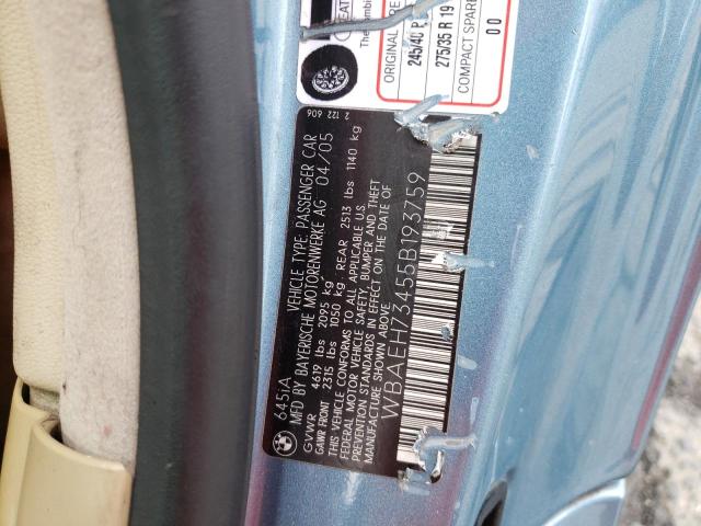 Photo 10 from auction – 2005 BMW 645CI with VIN WBAEH73455B193759