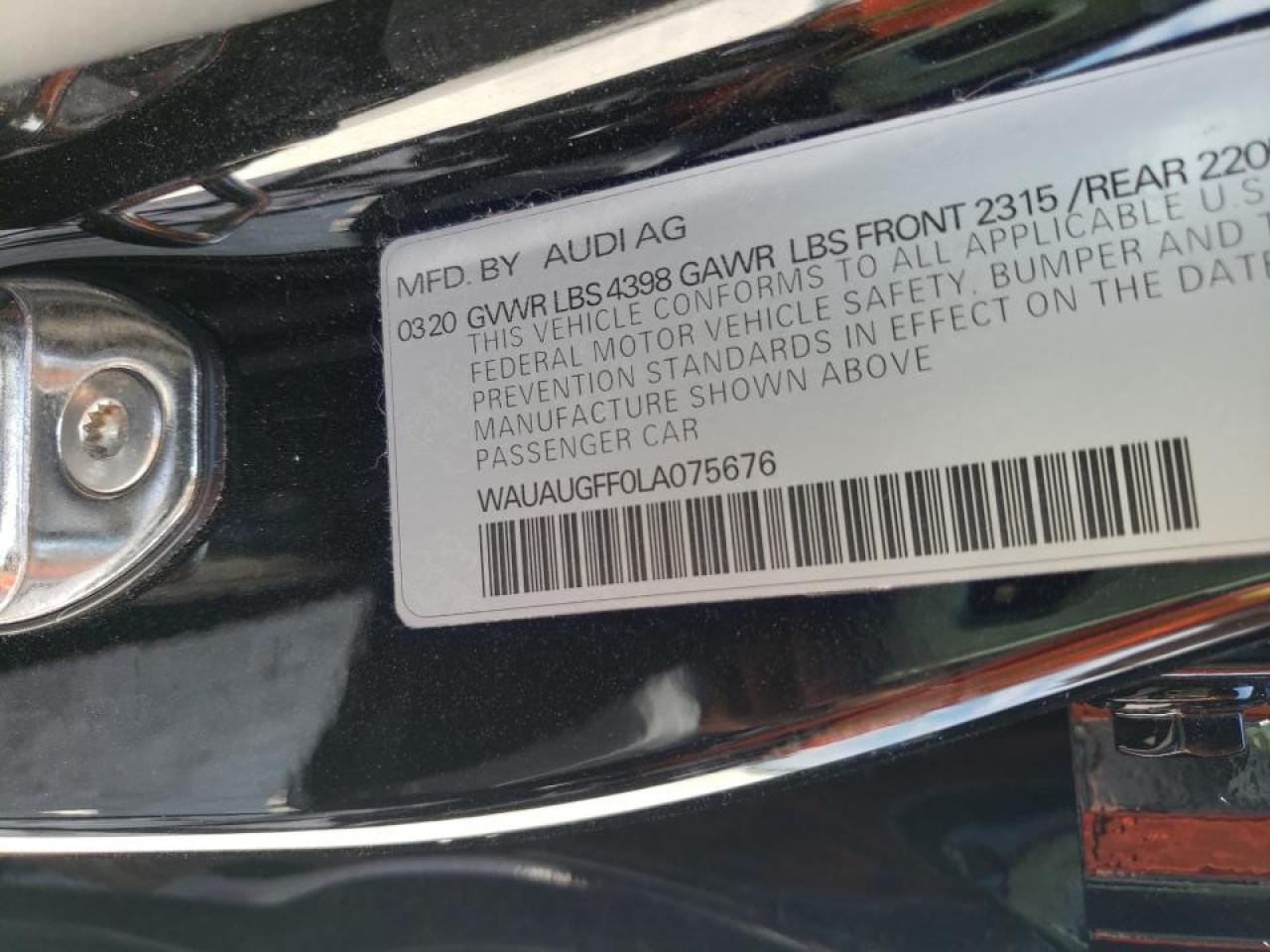 Photo 10 from auction – 2020 AUDI A3 PREMIUM with VIN WAUAUGFF0LA075676