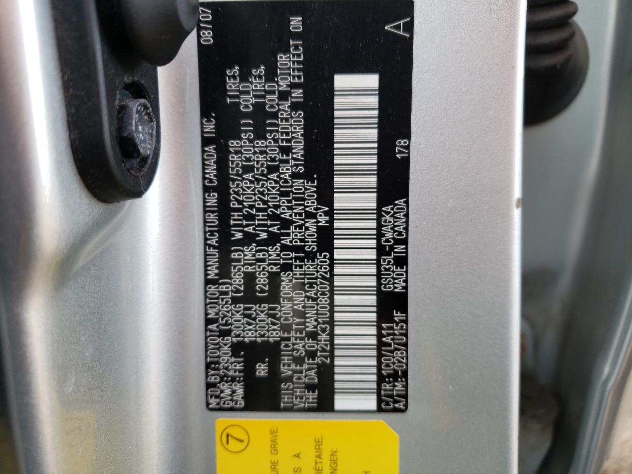 Photo 10 from auction – 2008 LEXUS RX 350 with VIN 2T2HK31U08C072605
