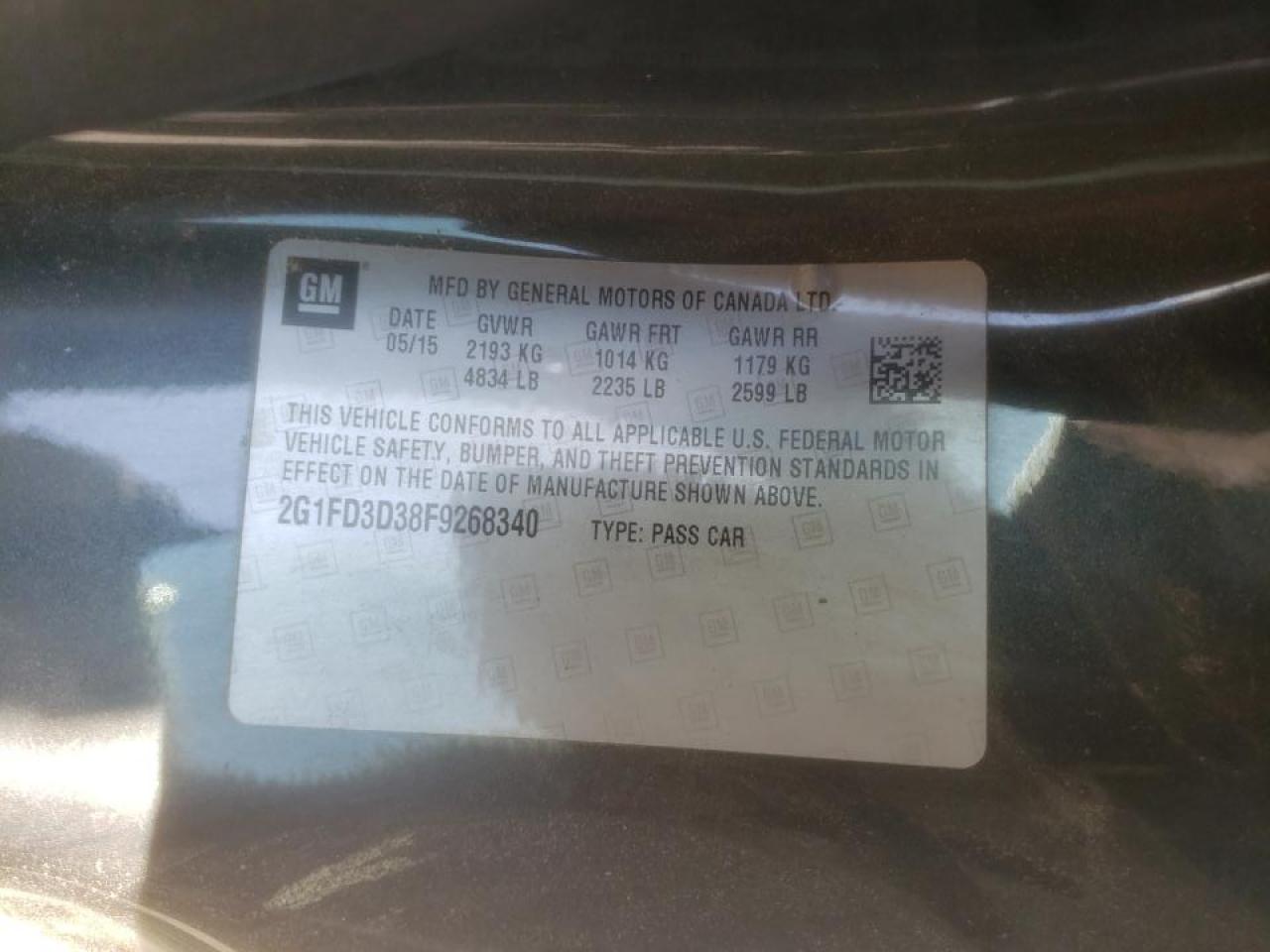 Photo 10 from auction – 2015 CHEVROLET CAMARO LT with VIN 2G1FD3D38F9268340