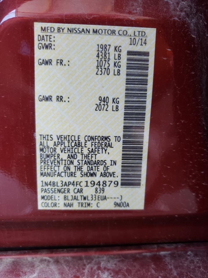 Photo 10 from auction – 2015 NISSAN ALTIMA 3.5 with VIN 1N4BL3AP4FC194879