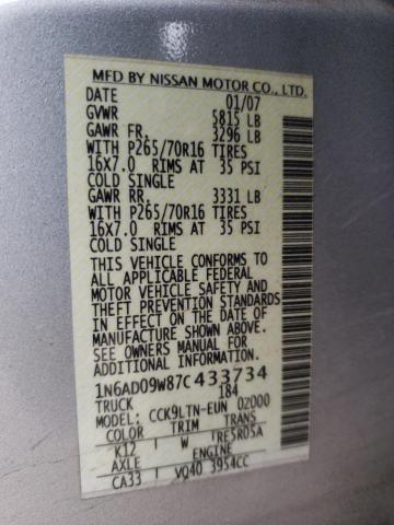 Photo 10 from auction – 2007 NISSAN FRONTIER C with VIN 1N6AD09W87C433734