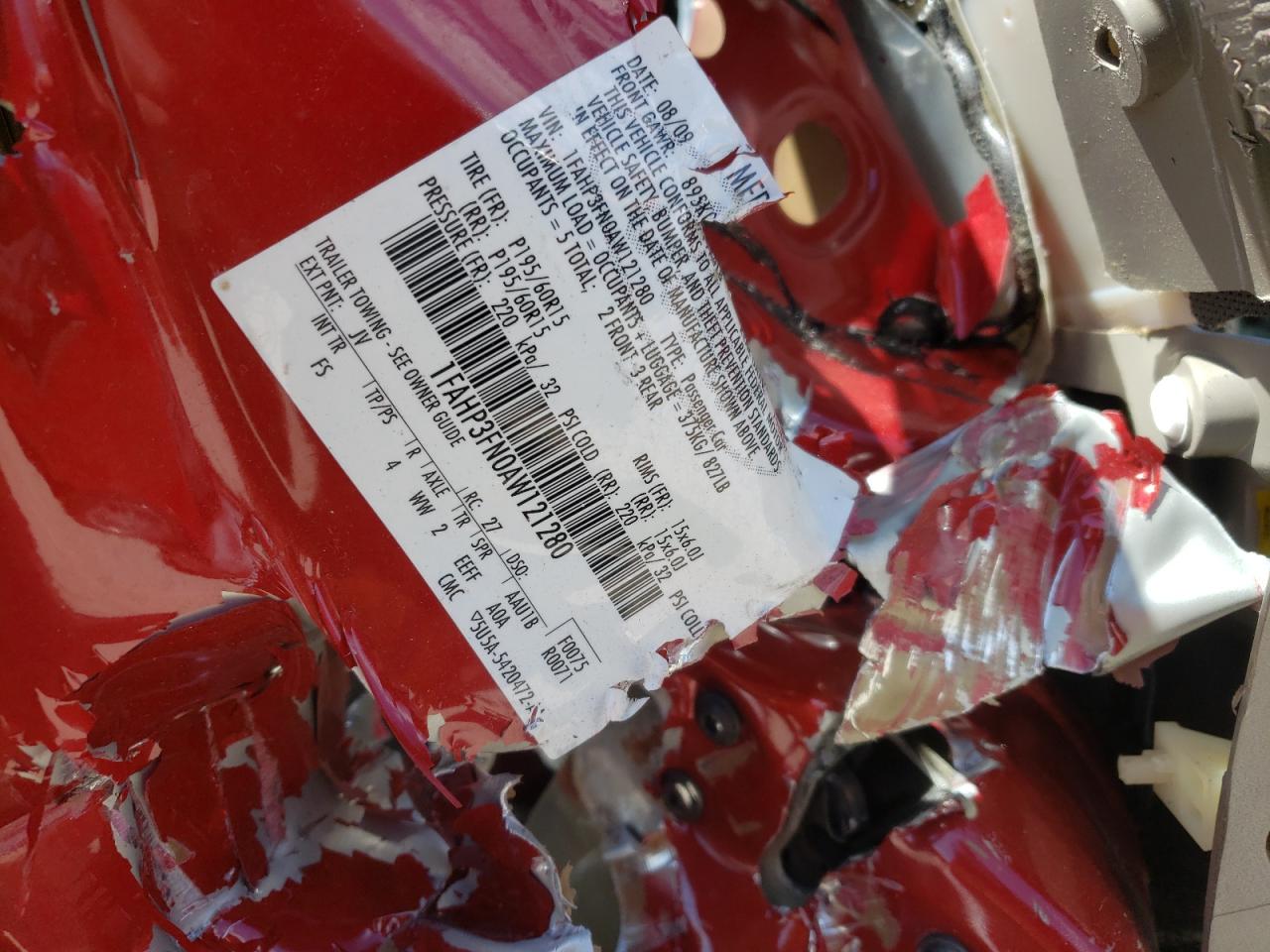 Photo 10 from auction – 2010 FORD FOCUS SE with VIN 1FAHP3FN0AW121280