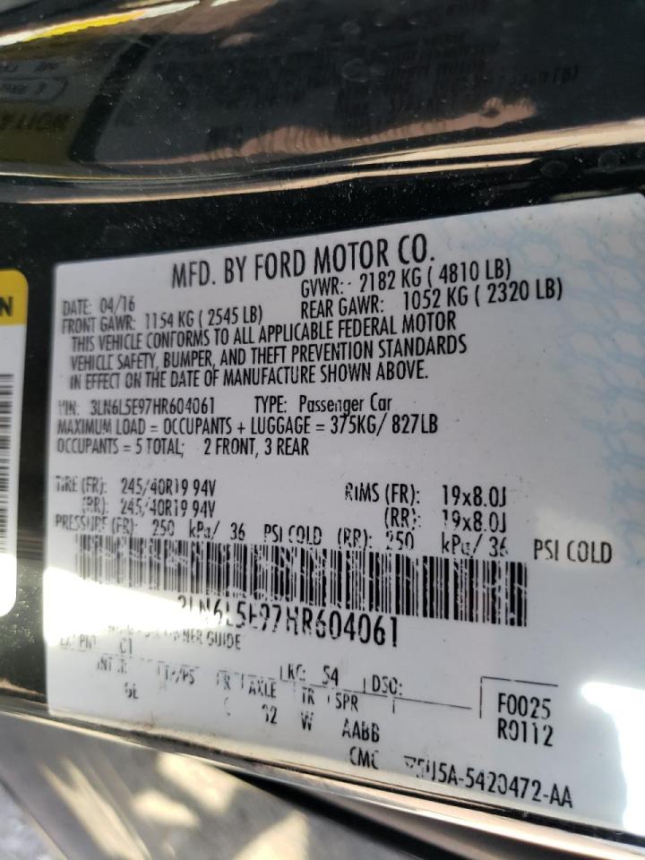 Photo 10 from auction – 2017 LINCOLN MKZ RESERV with VIN 3LN6L5E97HR604061