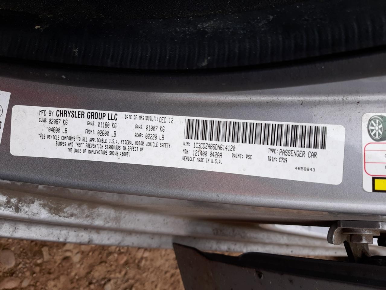 Photo 10 from auction – 2013 DODGE AVENGER SE with VIN 1C3CDZAB6DN614120