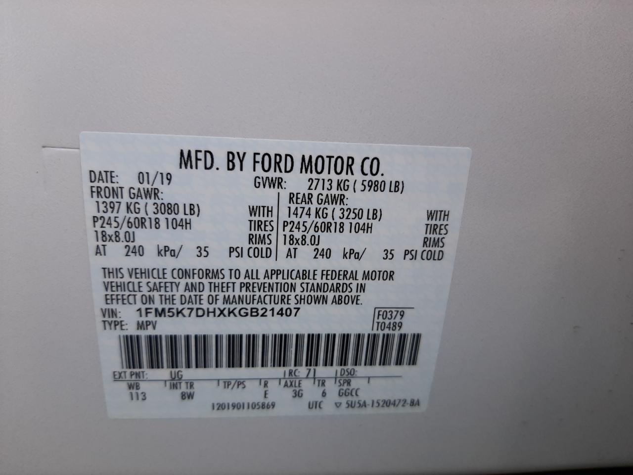 Photo 10 from auction – 2019 FORD EXPLORER X with VIN 1FM5K7DHXKGB21407