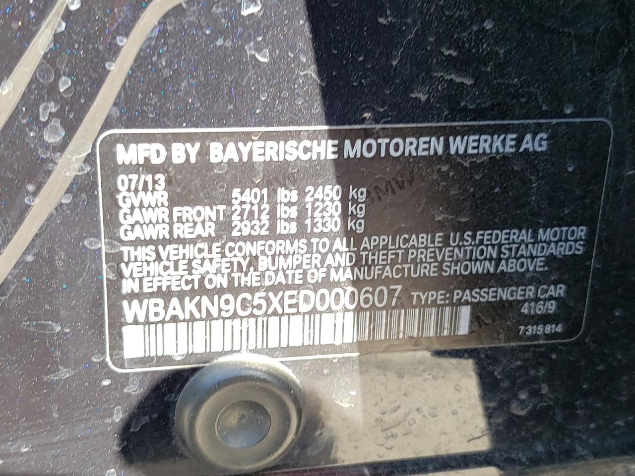 Photo 10 from auction – 2014 BMW 550 I with VIN WBAKN9C5XED000607
