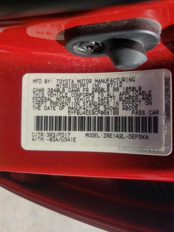 Foto 10 de la subasta – 2012 TOYOTA COROLLA BA con VIN 5YFBU4EE9CP068199