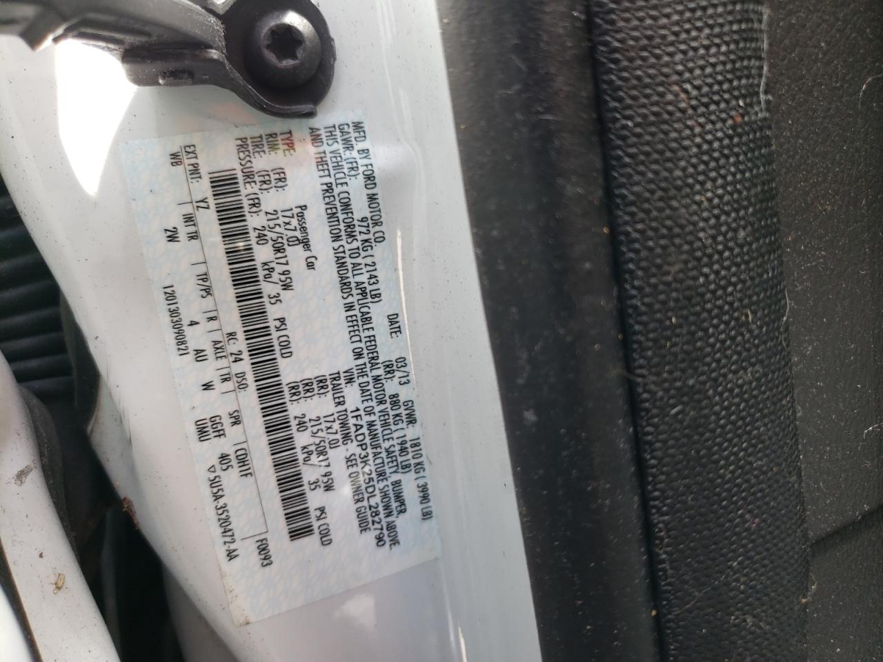 Photo 10 from auction – 2013 FORD FOCUS SE with VIN 1FADP3K25DL282790
