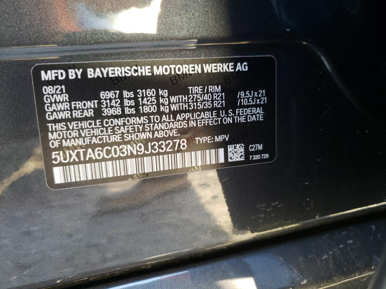 Photo 10 from auction – 2022 BMW X5 XDRIVE4 with VIN 5UXTA6C03N9J33278