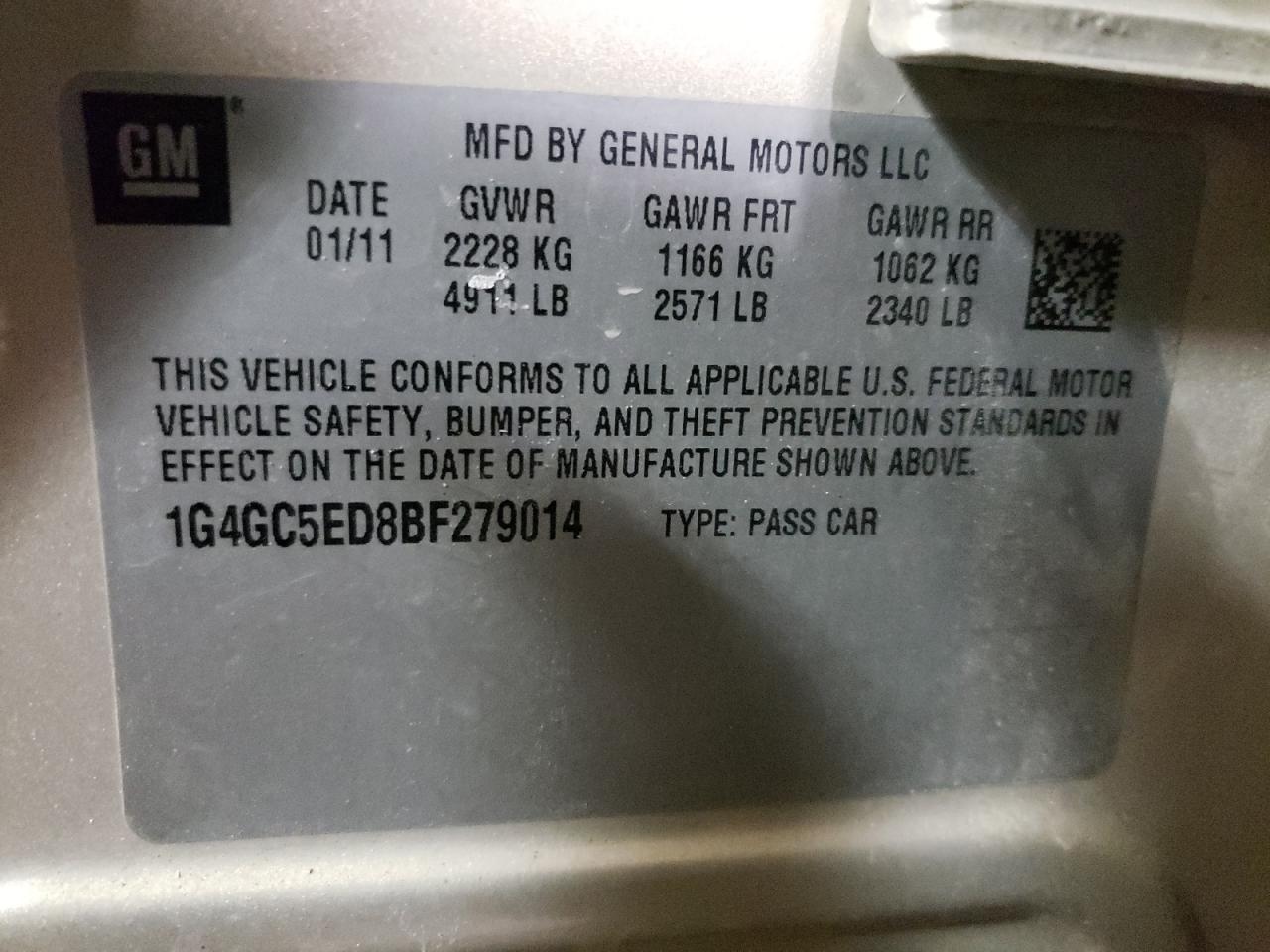 Photo 10 from auction – 2011 BUICK LACROSSE C with VIN 1G4GC5ED8BF279014