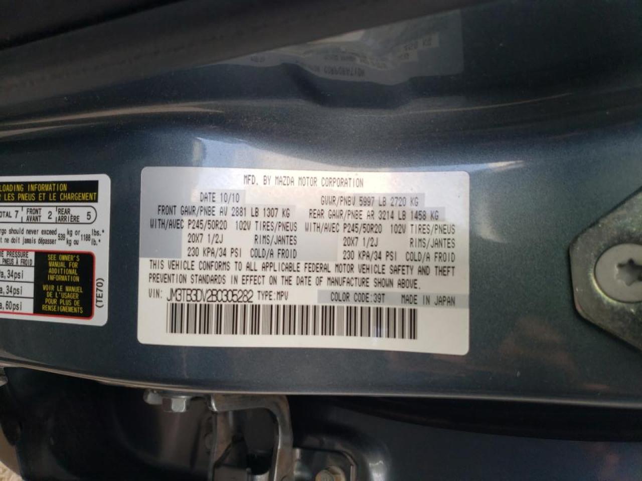 Photo 10 from auction – 2011 MAZDA CX-9 with VIN JM3TB3DV2B0305282