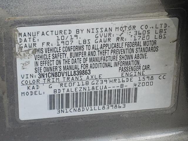Photo 10 from auction – 2020 NISSAN VERSA S with VIN 3N1CN8DV1LL839863