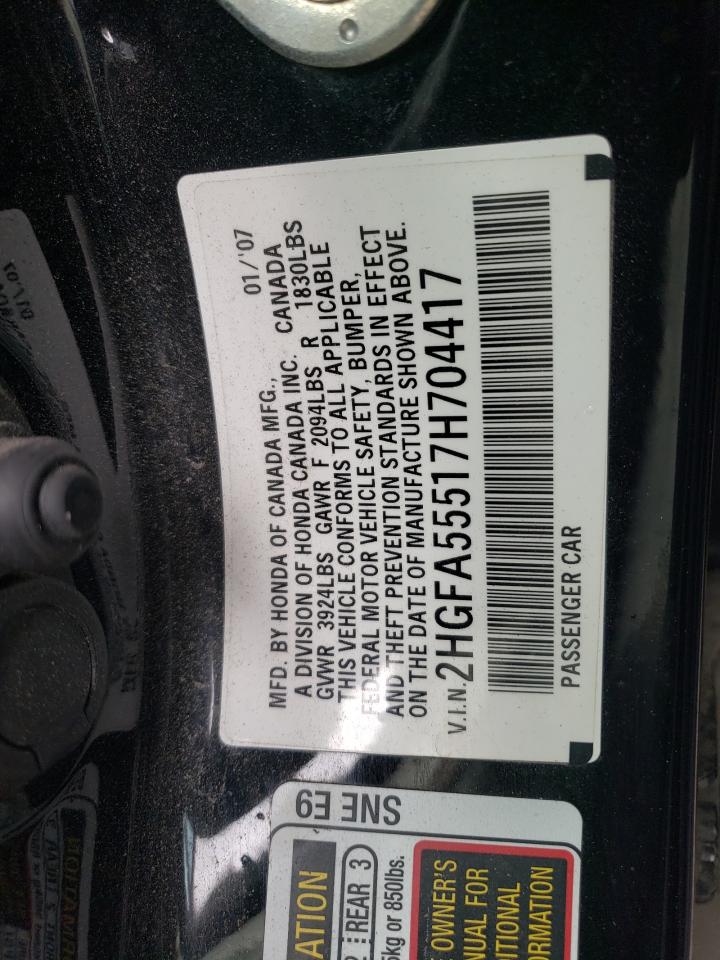 Photo 10 from auction – 2007 HONDA CIVIC SI with VIN 2HGFA55517H704417