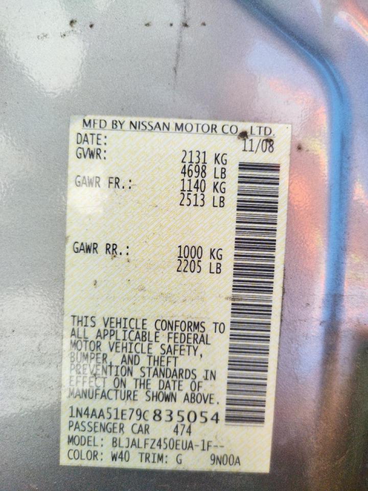 Photo 10 from auction – 2009 NISSAN MAXIMA S with VIN 1N4AA51E79C835054