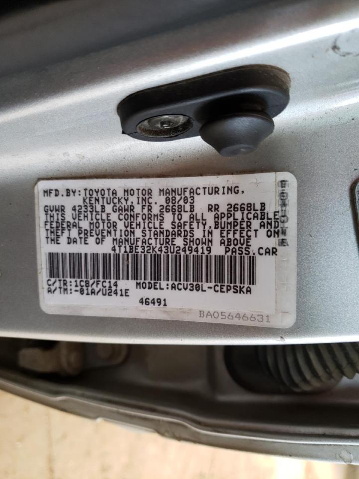 Photo 10 from auction – 2003 TOYOTA CAMRY LE with VIN 4T1BE32K43U249419