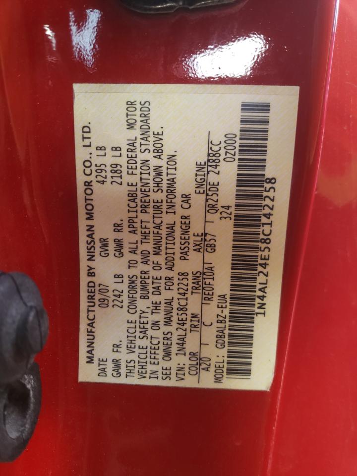 Photo 10 from auction – 2008 NISSAN ALTIMA 2.5 with VIN 1N4AL24E58C142258