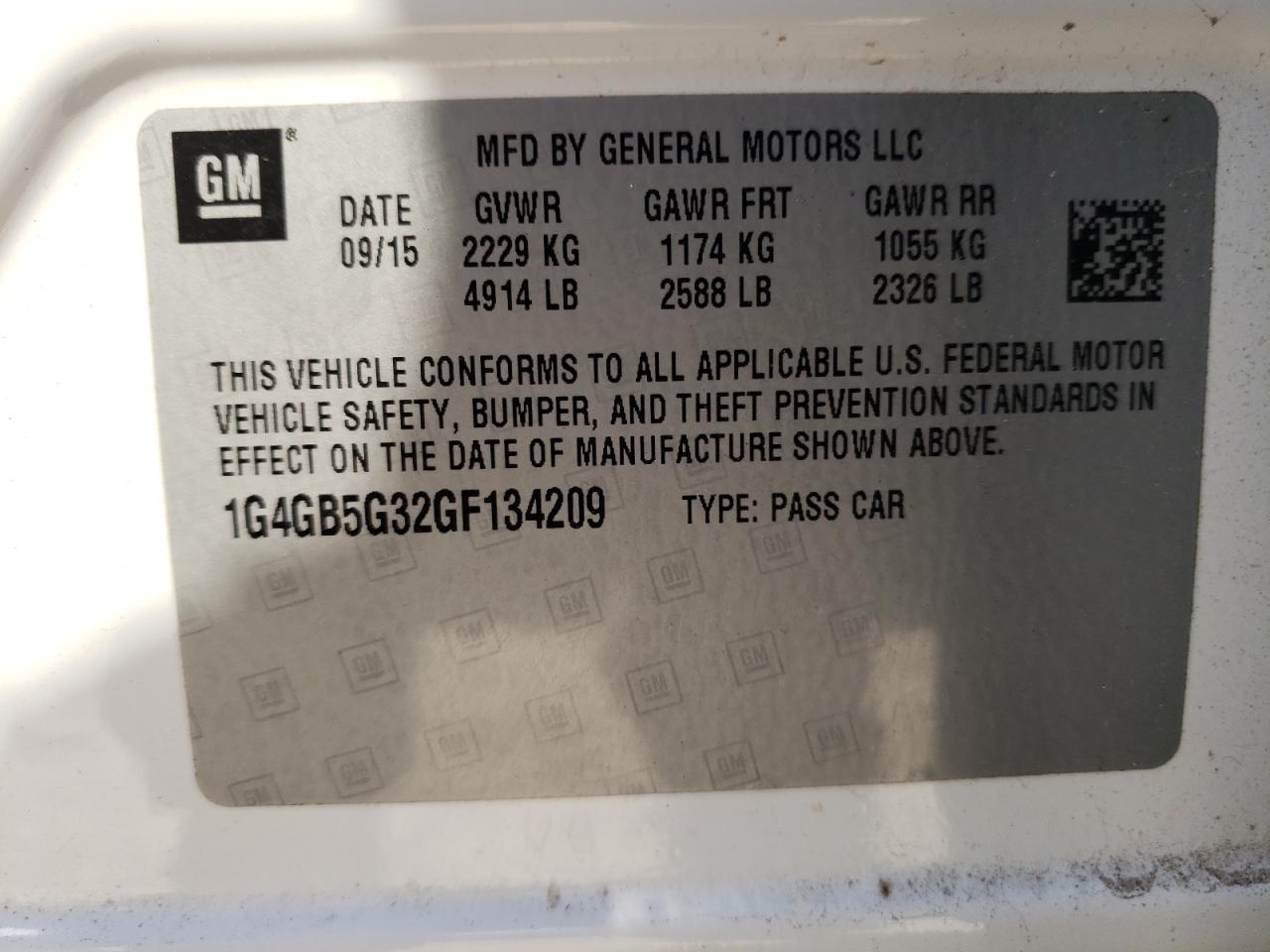 Photo 10 from auction – 2016 BUICK LACROSSE with VIN 1G4GB5G32GF134209
