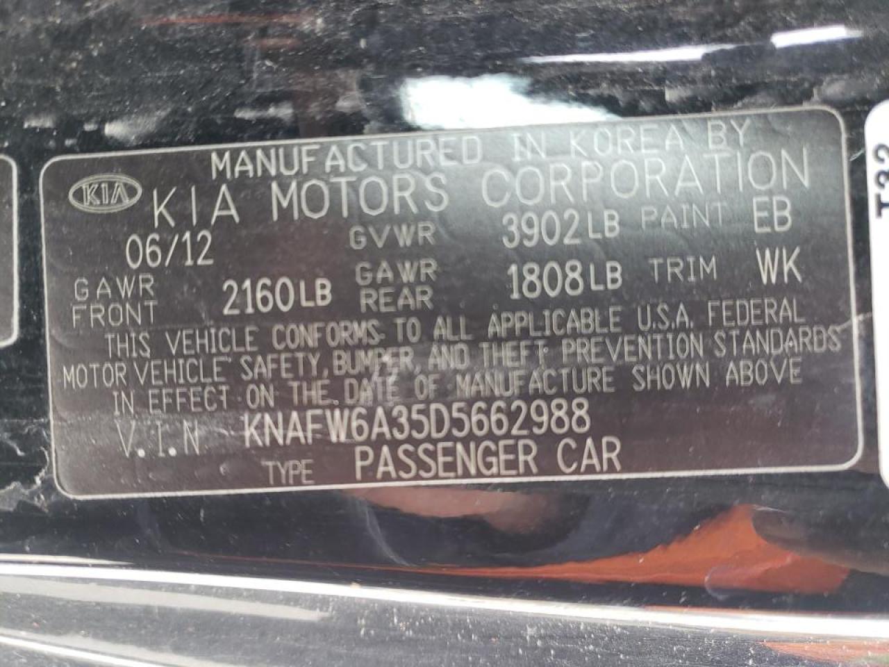 Photo 10 from auction – 2013 KIA FORTE SX with VIN KNAFW6A35D5662988