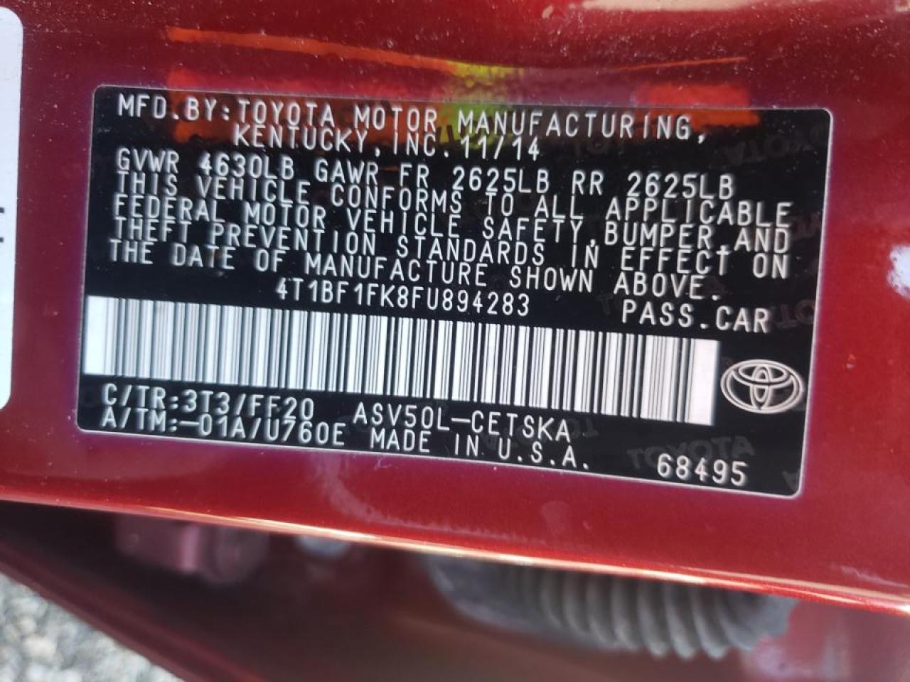 Photo 10 from auction – 2015 TOYOTA CAMRY LE with VIN 4T1BF1FK8FU894283