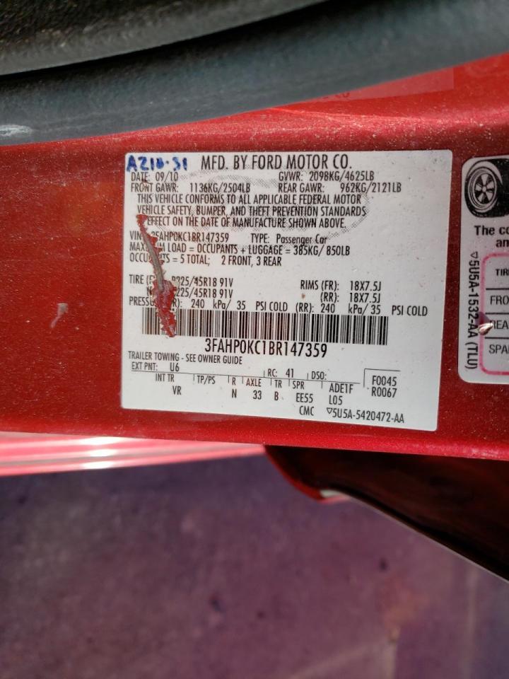 Photo 10 from auction – 2011 FORD FUSION SPO with VIN 3FAHP0KC1BR147359