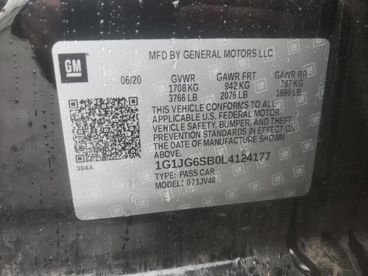 Photo 10 from auction – 2020 CHEVROLET SONIC with VIN 1G1JG6SB0L4124177