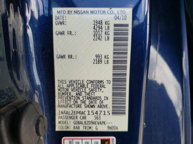 Photo 10 from auction – 2010 NISSAN ALTIMA S with VIN 1N4AL2EP4AC154715