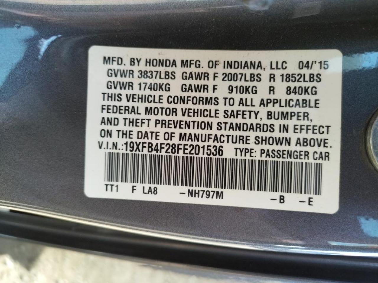 Photo 10 from auction – 2015 HONDA CIVIC HYBR with VIN 19XFB4F28FE201536