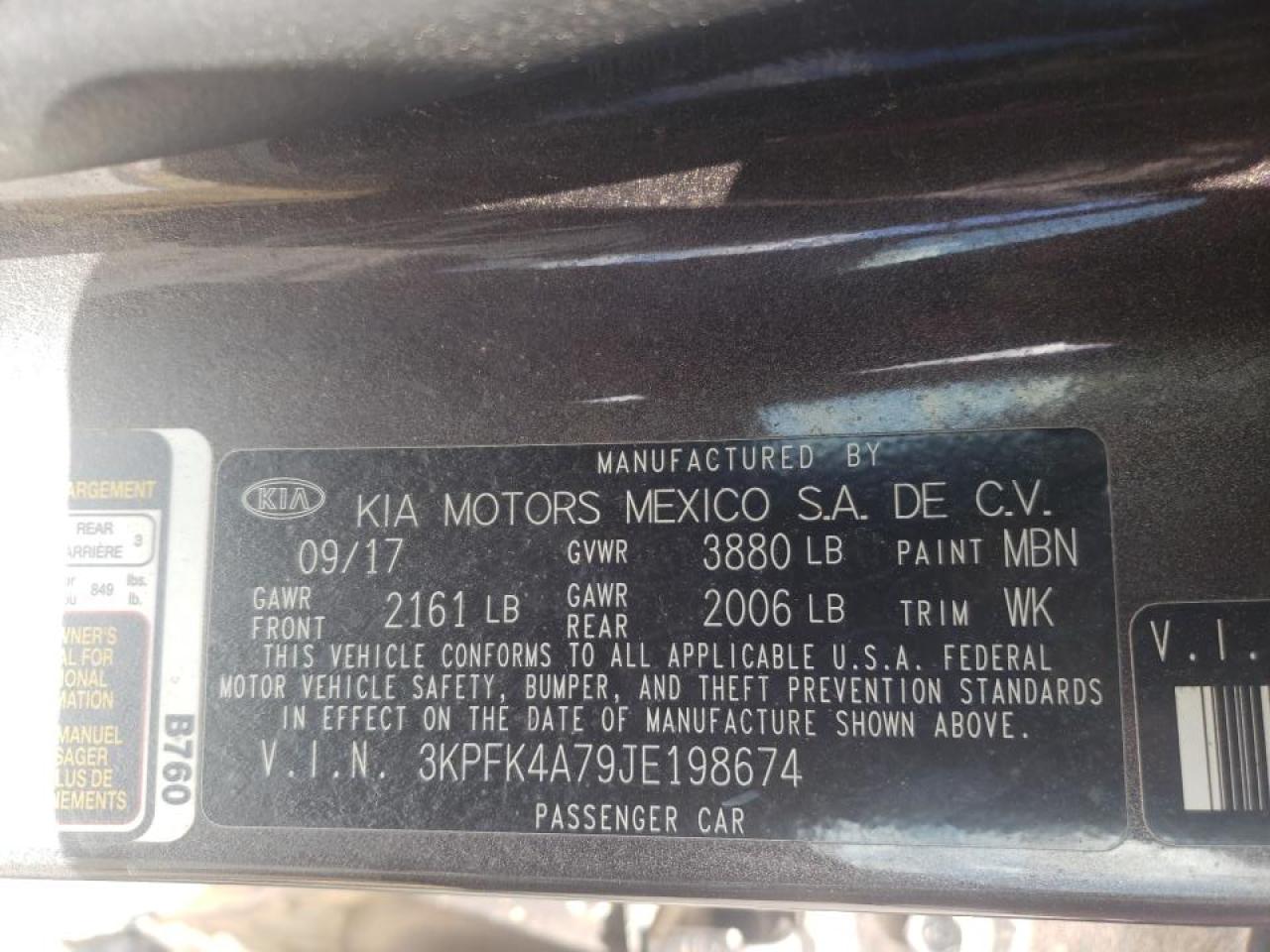 Photo 10 from auction – 2018 KIA FORTE LX with VIN 3KPFK4A79JE198674