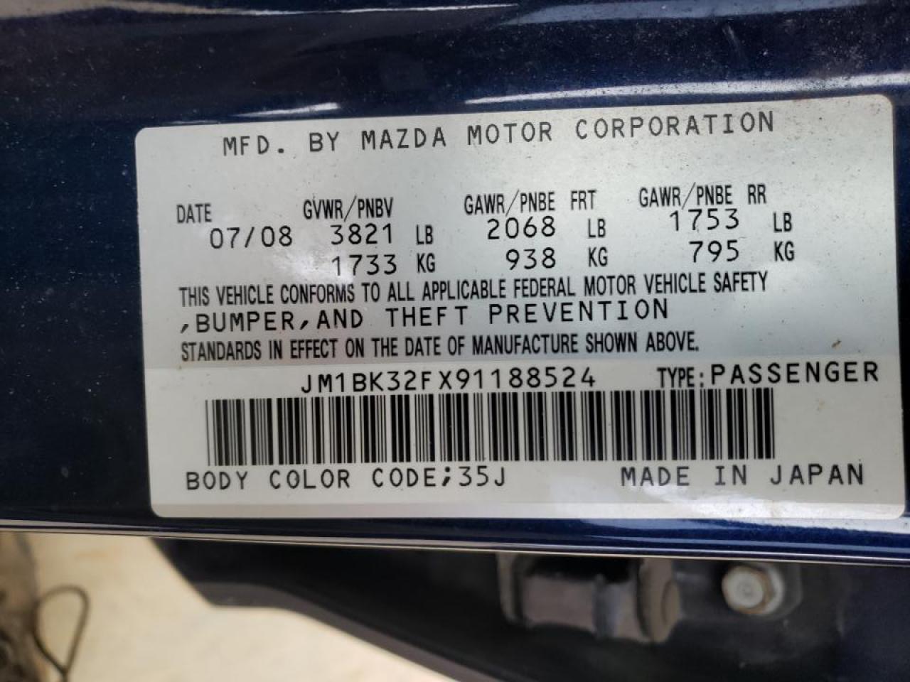 Photo 10 from auction – 2009 MAZDA 3 I with VIN JM1BK32FX91188524
