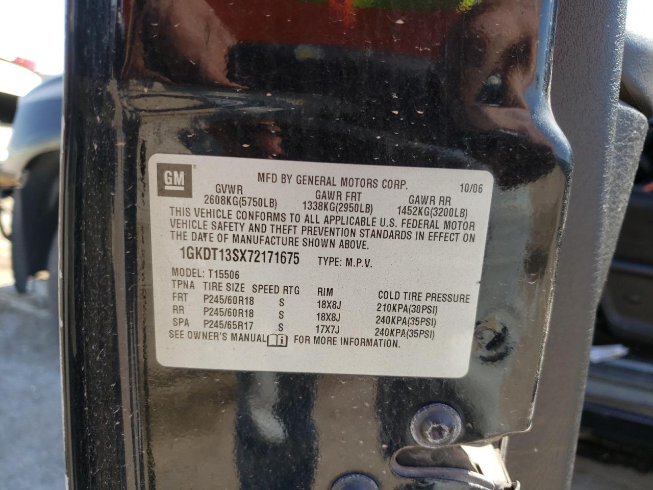 Photo 10 from auction – 2007 GMC ENVOY with VIN 1GKDT13SX72171675