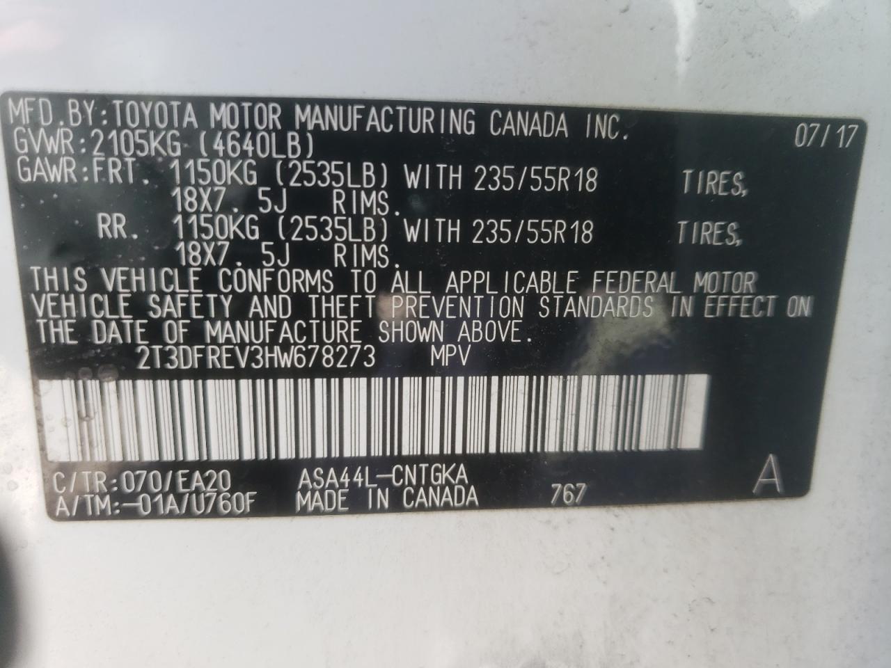 Photo 10 from auction – 2017 TOYOTA RAV4 LIMIT with VIN 2T3DFREV3HW678273