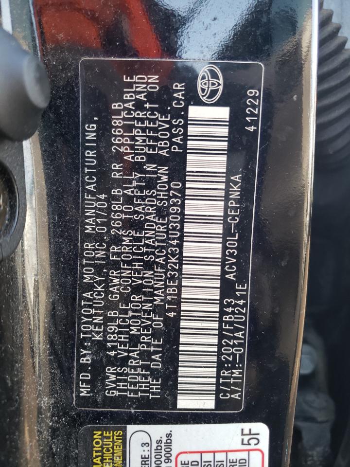 Photo 10 from auction – 2004 TOYOTA CAMRY LE with VIN 4T1BE32K34U309370
