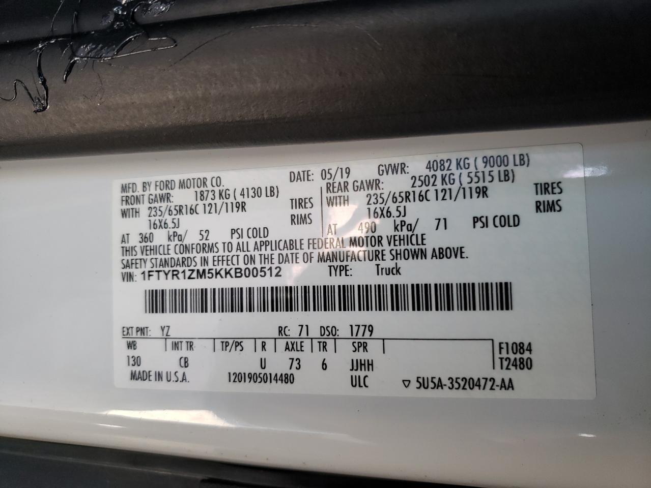 Photo 10 from auction – 2019 FORD TRANSIT T- with VIN 1FTYR1ZM5KKB00512