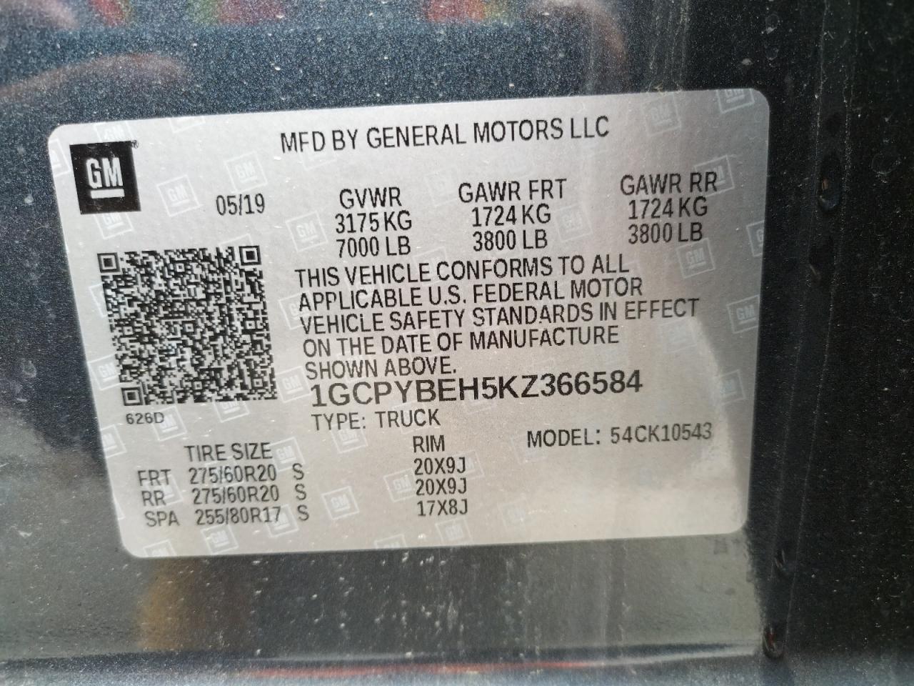 Photo 10 from auction – 2019 CHEVROLET SILVERADO with VIN 1GCPYBEH5KZ366584