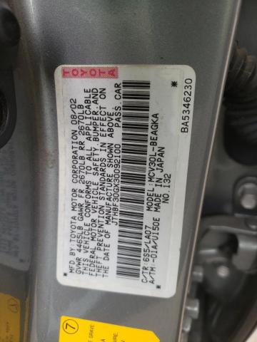 Photo 10 from auction – 2003 LEXUS ES 300 with VIN JTHBF30GX30092100