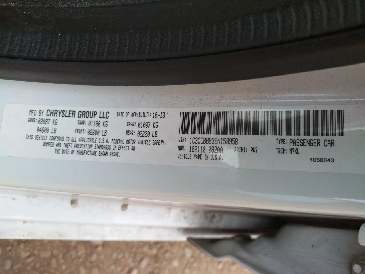Photo 10 from auction – 2014 CHRYSLER 200 TOURIN with VIN 1C3CCBBB3EN158958