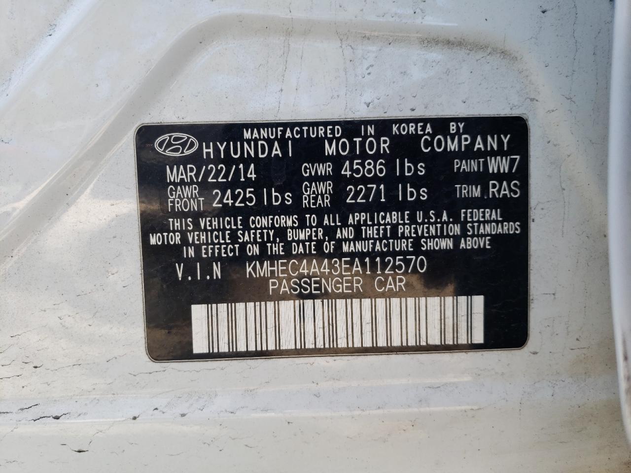 Photo 10 from auction – 2014 HYUNDAI SONATA HYB with VIN KMHEC4A43EA112570