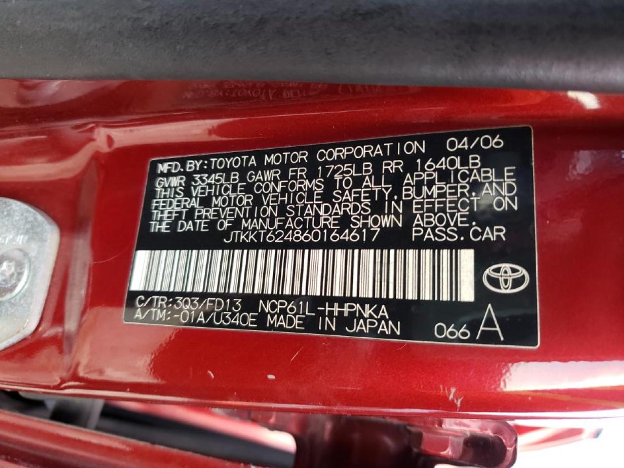 Photo 10 from auction – 2006 TOYOTA SCION XA with VIN JTKKT624860164617