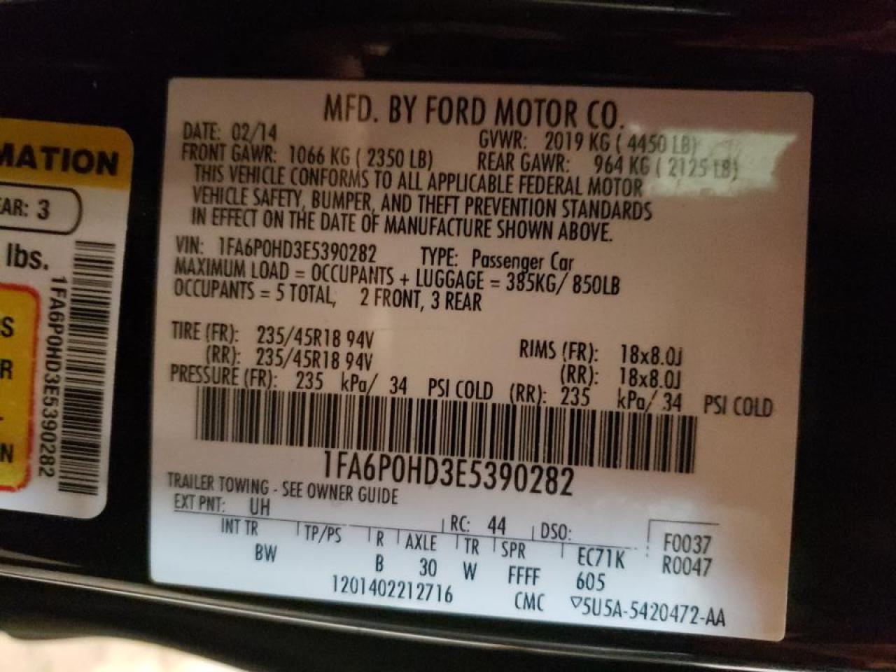 Photo 10 from auction – 2014 FORD FUSION SE with VIN 1FA6P0HD3E5390282