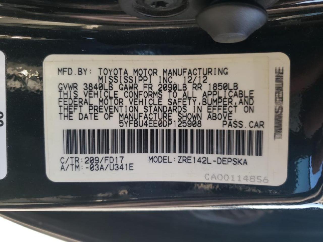 Photo 10 from auction – 2013 TOYOTA COROLLA BA with VIN 5YFBU4EE0DP125908