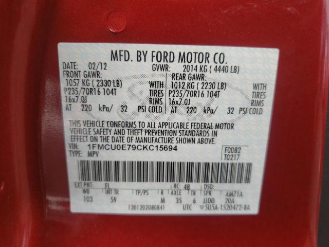 Photo 10 from auction – 2012 FORD ESCAPE LIM with VIN 1FMCU0E79CKC15694