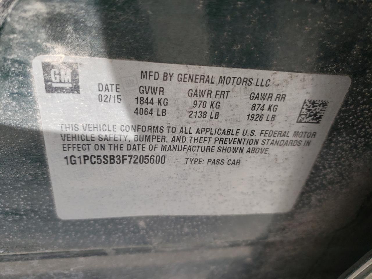 Photo 10 from auction – 2015 CHEVROLET CRUZE LT with VIN 1G1PC5SB3F7205600