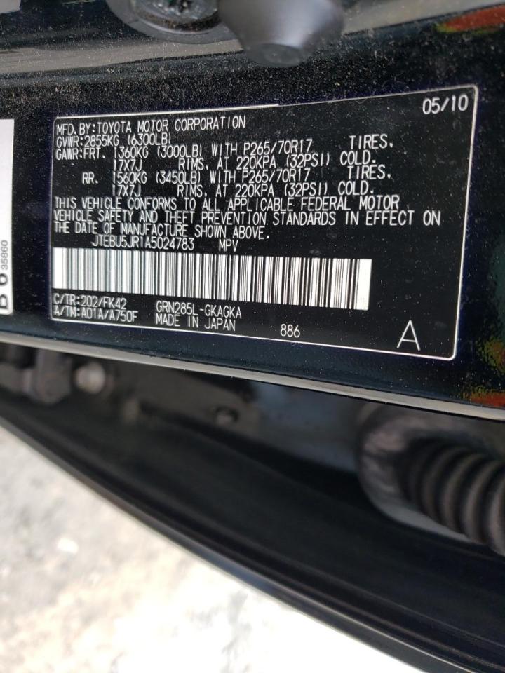 Photo 10 from auction – 2010 TOYOTA 4RUNNER SR with VIN JTEBU5JR1A5024783