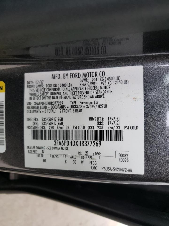 Photo 10 from auction – 2017 FORD FUSION SE with VIN 3FA6P0HDXHR377269
