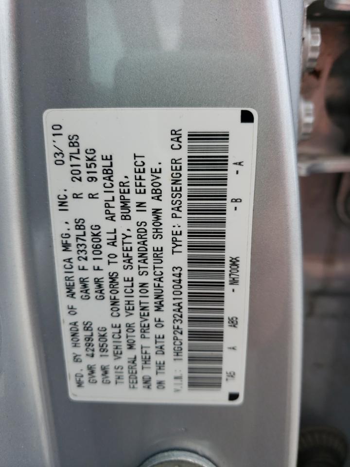 Photo 10 from auction – 2010 HONDA ACCORD LX with VIN 1HGCP2F32AA100443