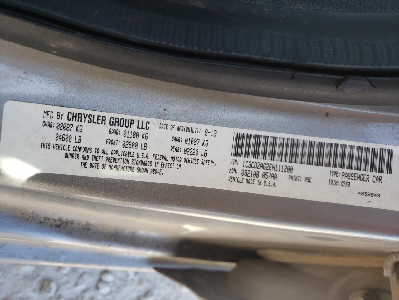 Photo 10 from auction – 2014 DODGE AVENGER SE with VIN 1C3CDZAG2EN111200