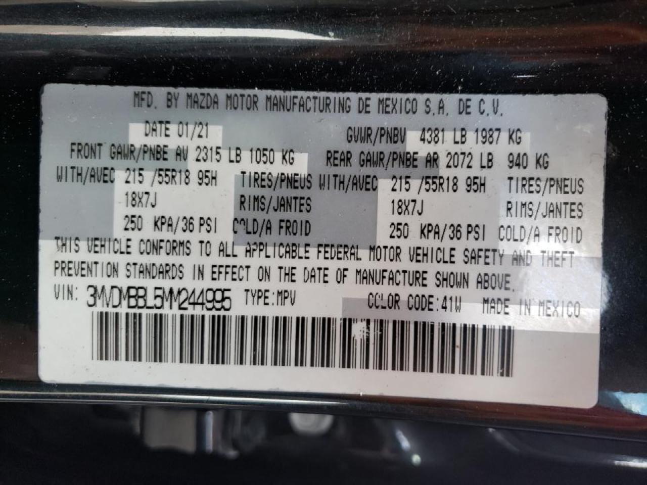 Photo 10 from auction – 2021 MAZDA CX-30 SELE with VIN 3MVDMBBL5MM244995