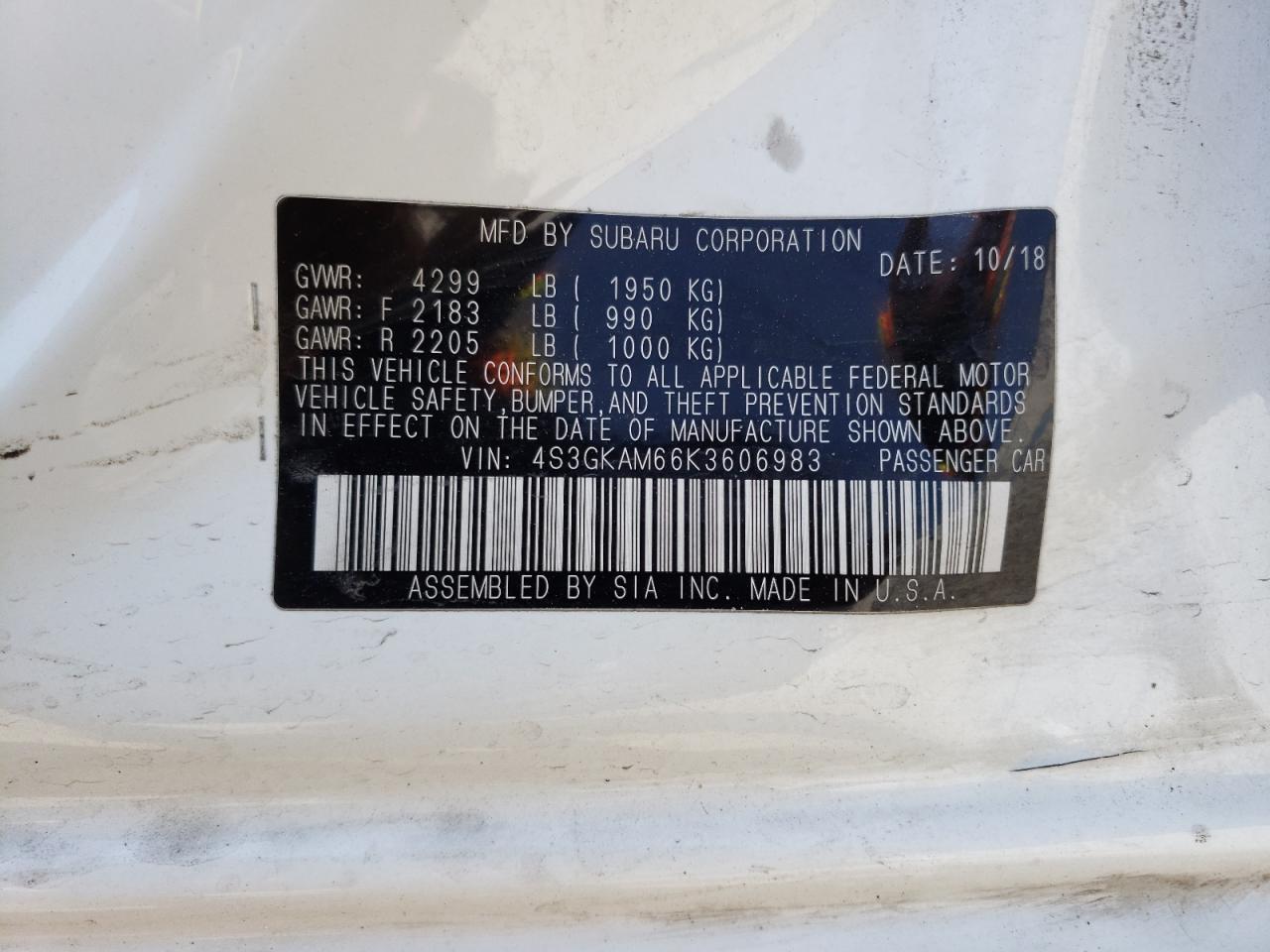 Photo 10 from auction – 2019 SUBARU IMPREZA SP with VIN 4S3GKAM66K3606983